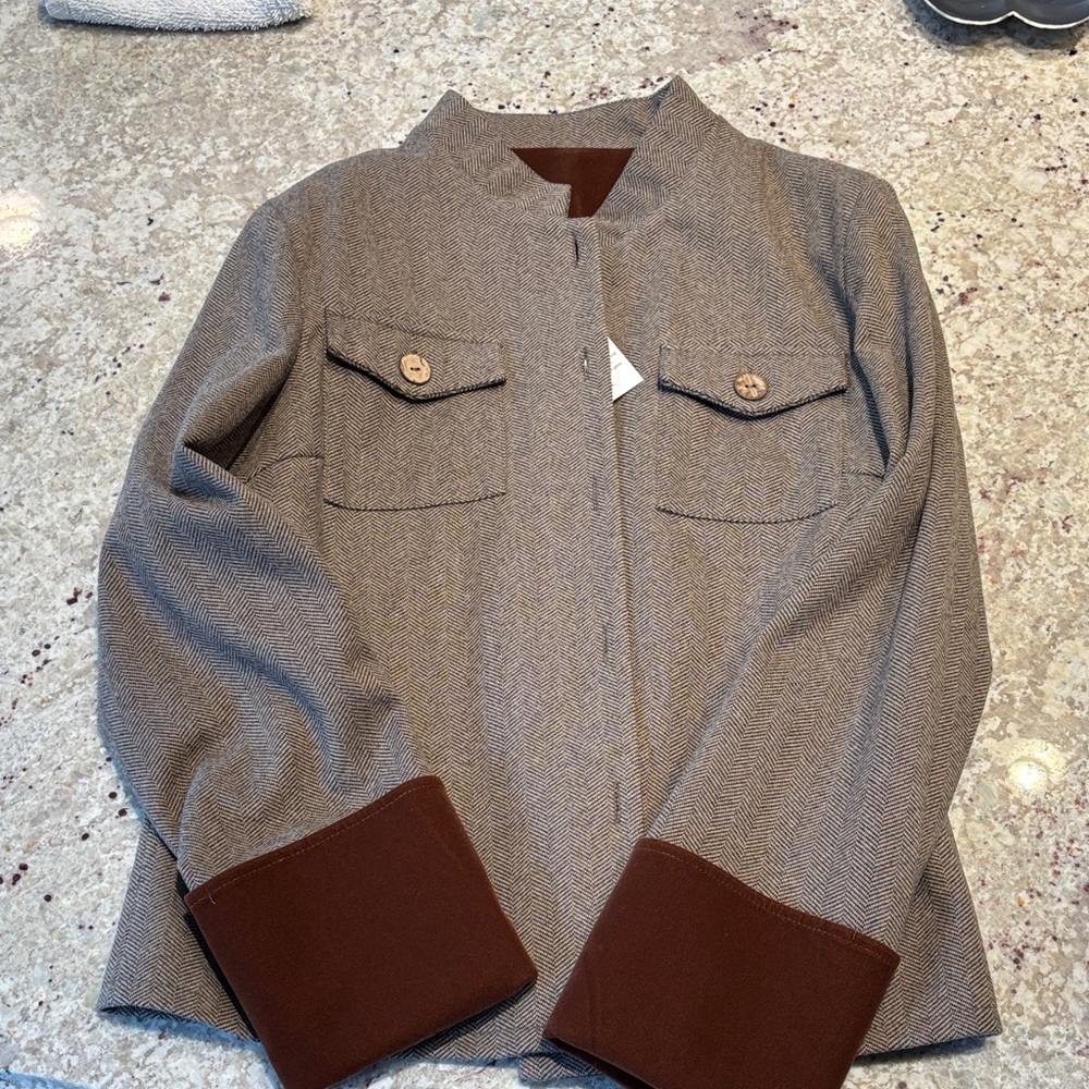 Quince Brown Herringbone Jacket with Dark Brown Cuff